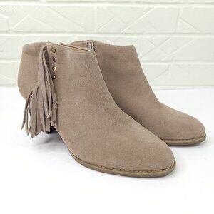 Vionic Beige Tan Upright Faros Fringe Western Ankle Bootie Suede Point Toe 10
